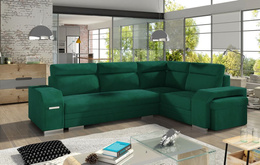 Narożnik Vares do salonu z funkcją spania wypoczynkowy z barkiem i pufą