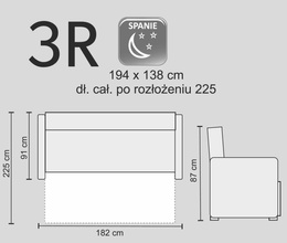Sofa Margo 3 osobowa z funkcją spania do salonu