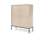 Komoda 4 drzwi beżowa na metalowych nóżkach nowoczesna do salonu