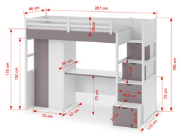 Łóżko antresola z biurkiem i szafą Tristan