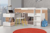 Łóżko Blog 21 młodzieżowe z wysuwanym biurkiem wiąz + biały lux + cappucino
