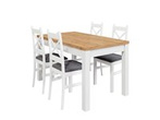 Zestaw biały stół rozkładany z blatem dąb craft z 4 krzesłami do salonu