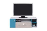 Szafka RTV Planet 10 pod telewizor do pokoju młodzieżowego biały lux + dąb + morski