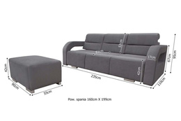 Sofa Alicja rozkładana 3 osobowa do salonu z pufą Gratis