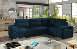 Narożnik Vares do salonu z funkcją spania wypoczynkowy z barkiem i pufą