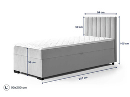 Łóżko tapicerowane 90x200 z pojemnikami i materacem