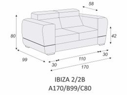 Sofa 2 osobowa do salonu Ibiza nierozkładana