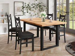 Zestaw stół z 4 krzesłami czarnymi z dąb wotan 160x90